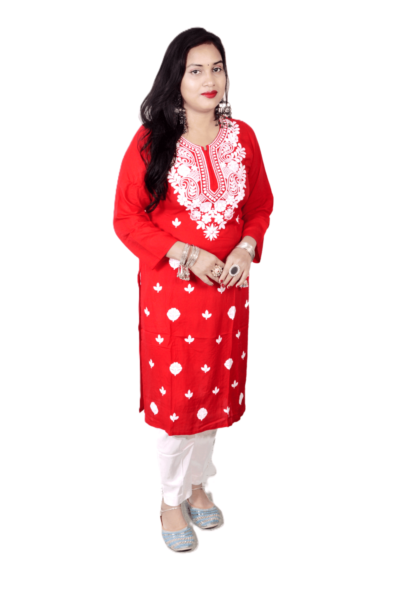 SATKAAR Indian Hand Embroidered Chikankari Women's Straight Reyon Kurti