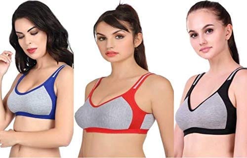 Fashion Bones - Sports Bra Gym Workout Yoga Non Padded Non Wired Pull On Bra (Pack of 3)