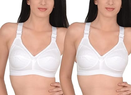 FASHION BONES Cotton Bra with Broad Straps for Heavy Bust Women and Teenage Girls - Wire Free, Non Padded, Maximum Support and Comfort Pack of 2