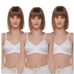 FASHION BONES Pure Cotton Full Coverage Push Up Non Padded Wire Free Daily Use Bra in Size A B C D DD for Women and Girls Combo Pack of 3 White