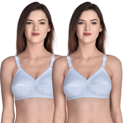 FASHION BONES Full Coverage Daily Use Cotton Cross Bra in Cup Size C for Women and Girls Combo Pack of 2 White