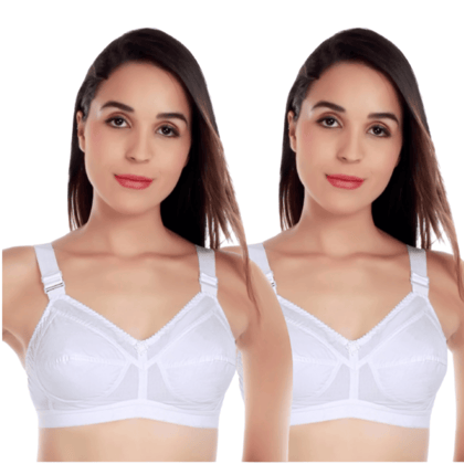 FASHION BONES Cotton Bra with Broad Straps for Heavy Bust Women and Teenage Girls - Wire Free, Non Padded, Maximum Support and Comfort Pack of 2