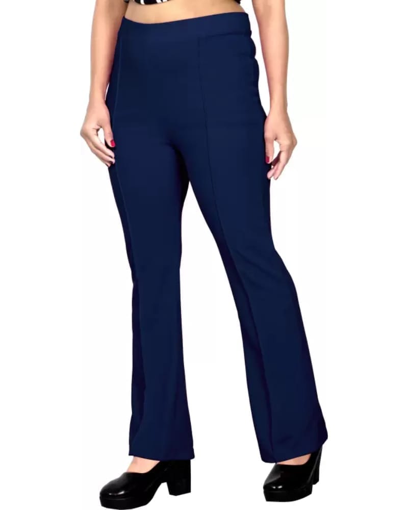 Women Slim Fit Dark Blue Lycra Trousers