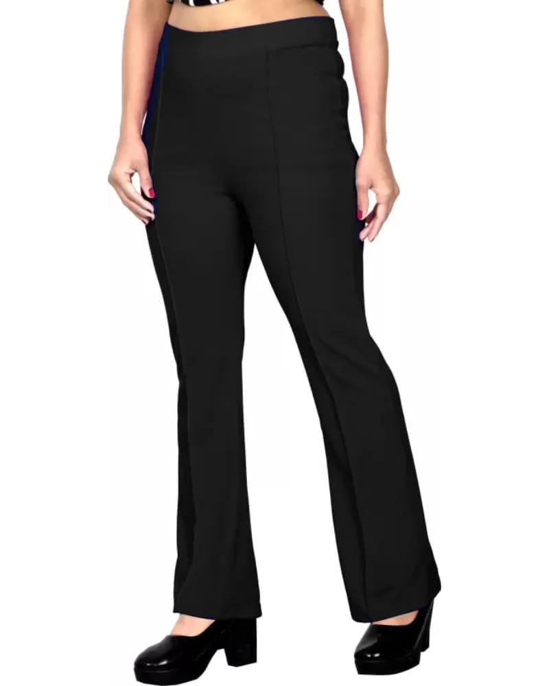 Women Slim Fit Black Lycra Blend Trousers