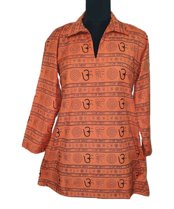 Om Printed Cotton Kurta Orange