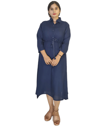 Women's Collared Rayon Blue Dress