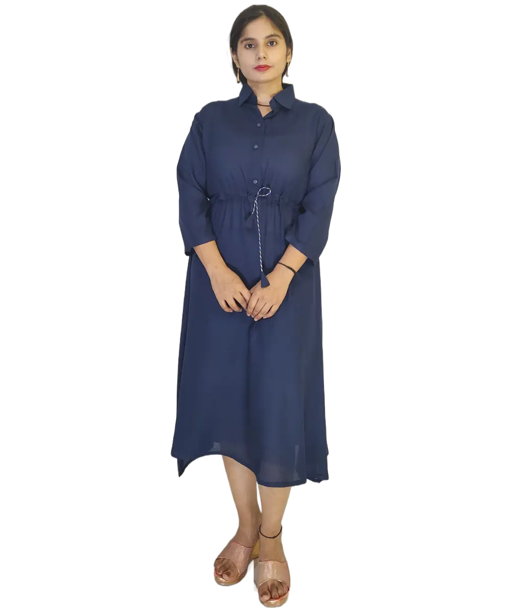 Women's Collared Rayon Blue Dress