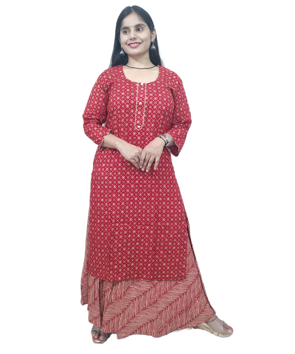 Women Red Kurta and Skirt Set Viscose Rayon