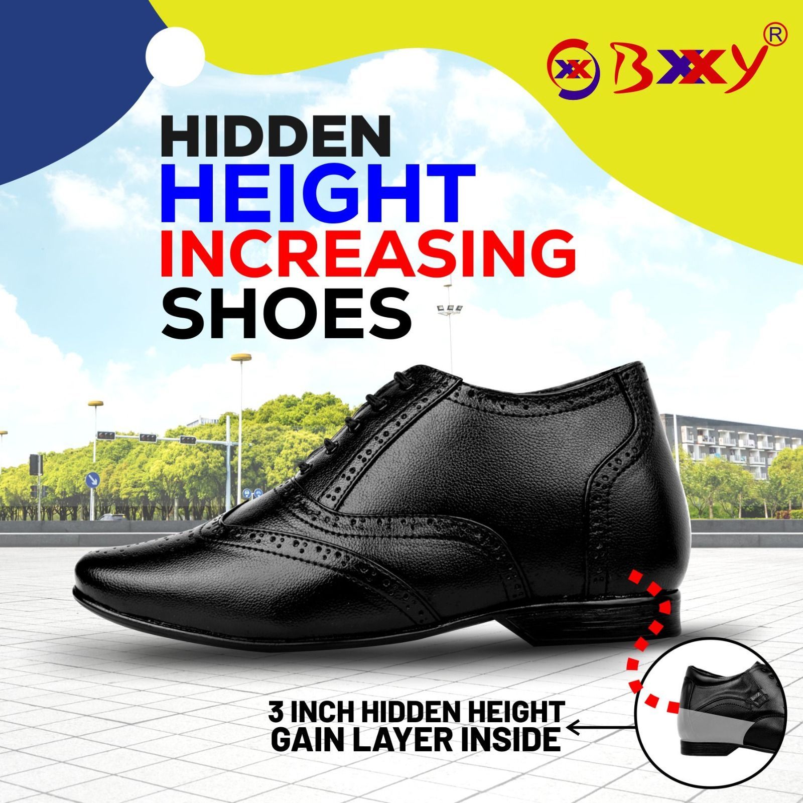 Men's 3 Inch Hidden Height Increasing Formal Work Wear Brogue Oxford Shoes