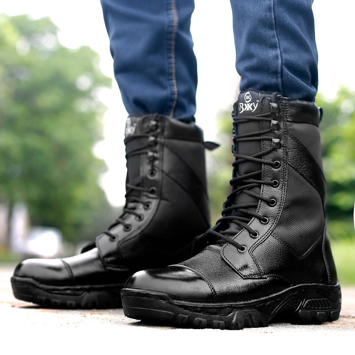 BXXY Pure Leather Biker Boots for Men