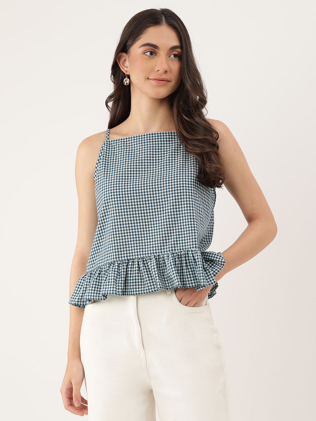 Blue and White Regular Peplum Top.