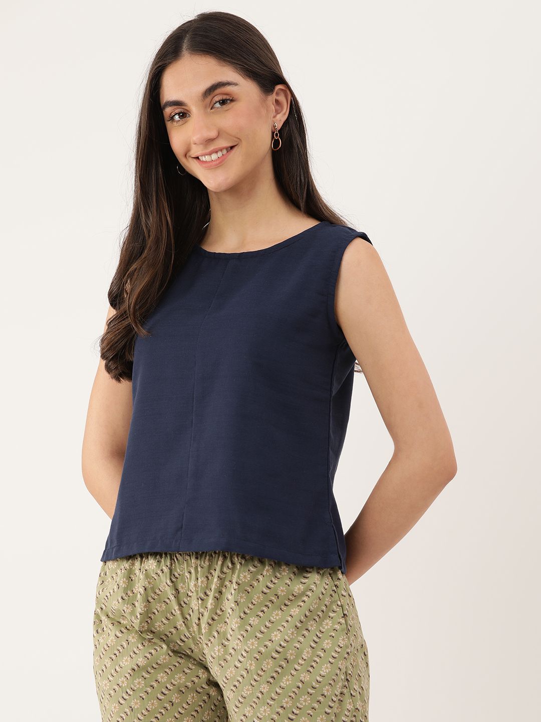 Round Neck Regular Top Navy Blue Top