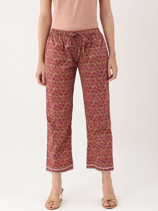 Red Sanganeri Print Gota Patti  Ankle Length Palazzo- Trouser