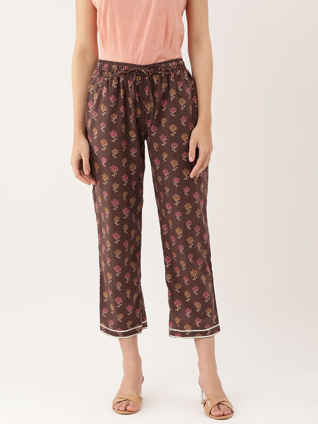 Brown Sanganeri Print Gota Patti  Ankle Length Palazzo- Trouser