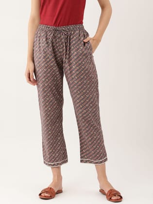 Grey Sanganeri Print Gota Patti  Ankle Length Palazzo- Trouser