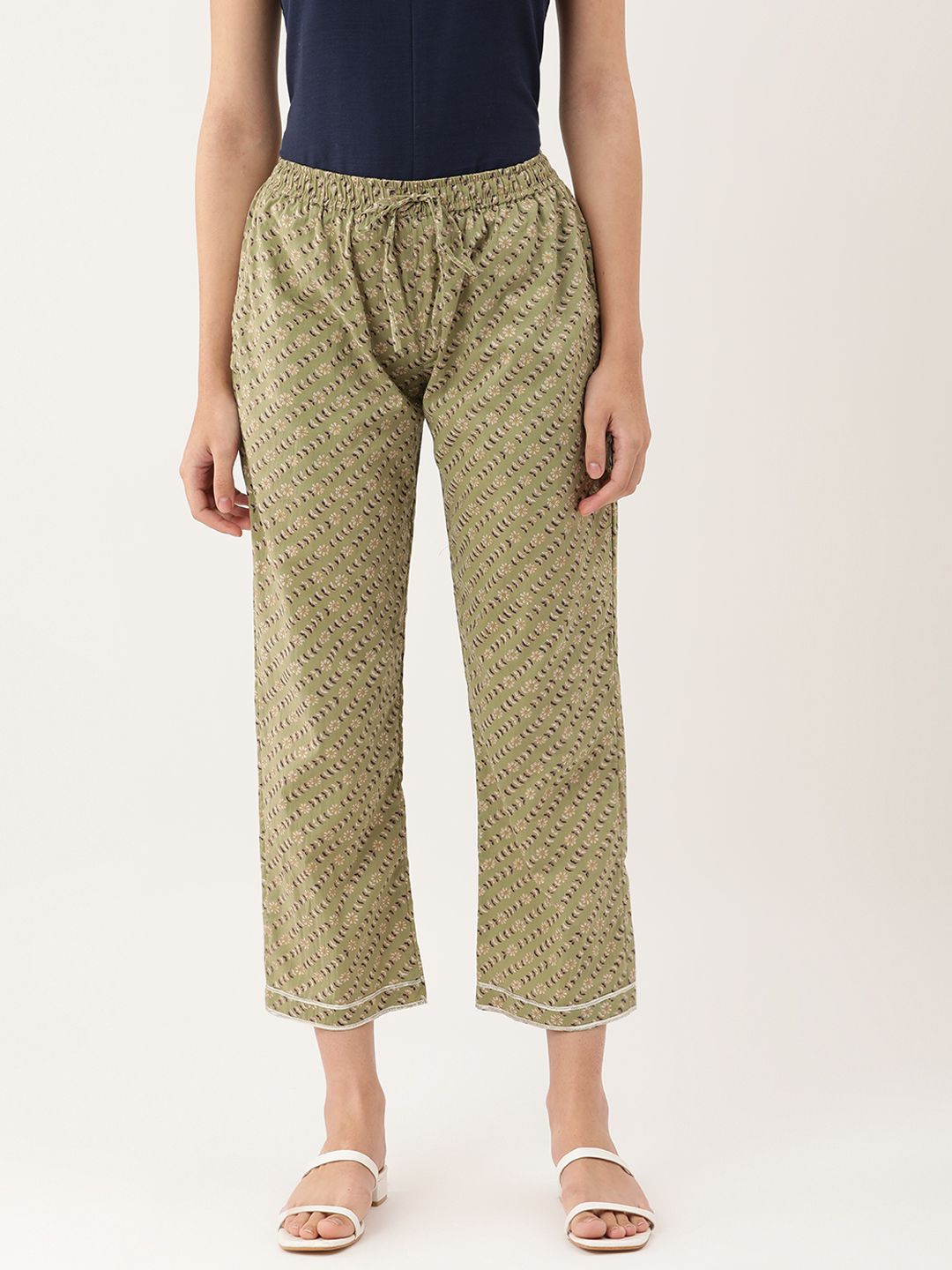 Green Sanganeri Print Gota Patti  Ankle Length Palazzo- Trouser