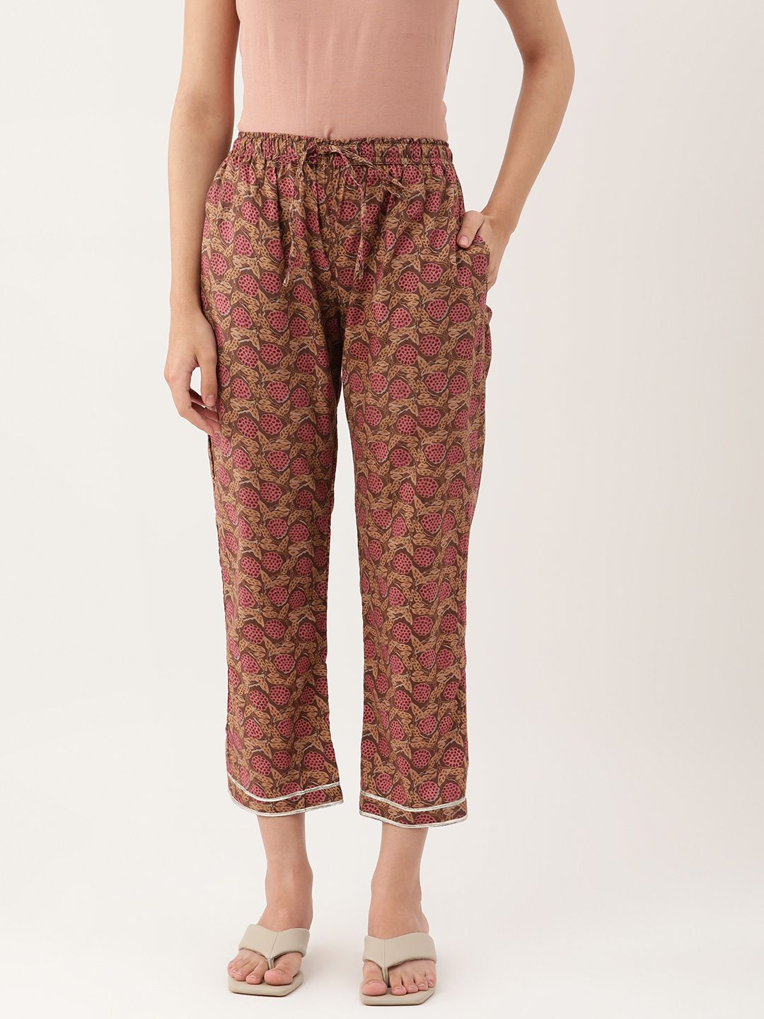 Brown Sanganeri Print Gota Patti  Ankle Length Palazzo- Trouser