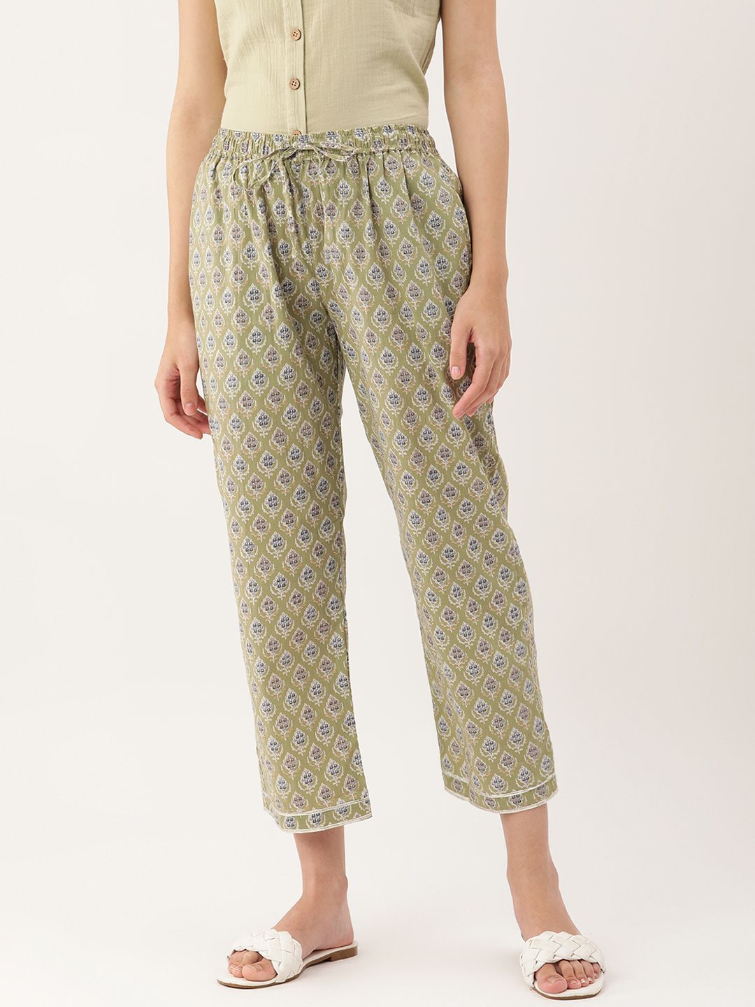 Green Sanganeri Print Gota Patti  Ankle Length Palazzo- Trouser