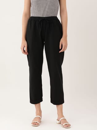 Black Cotton Ankle Length Palazzo - Trouser