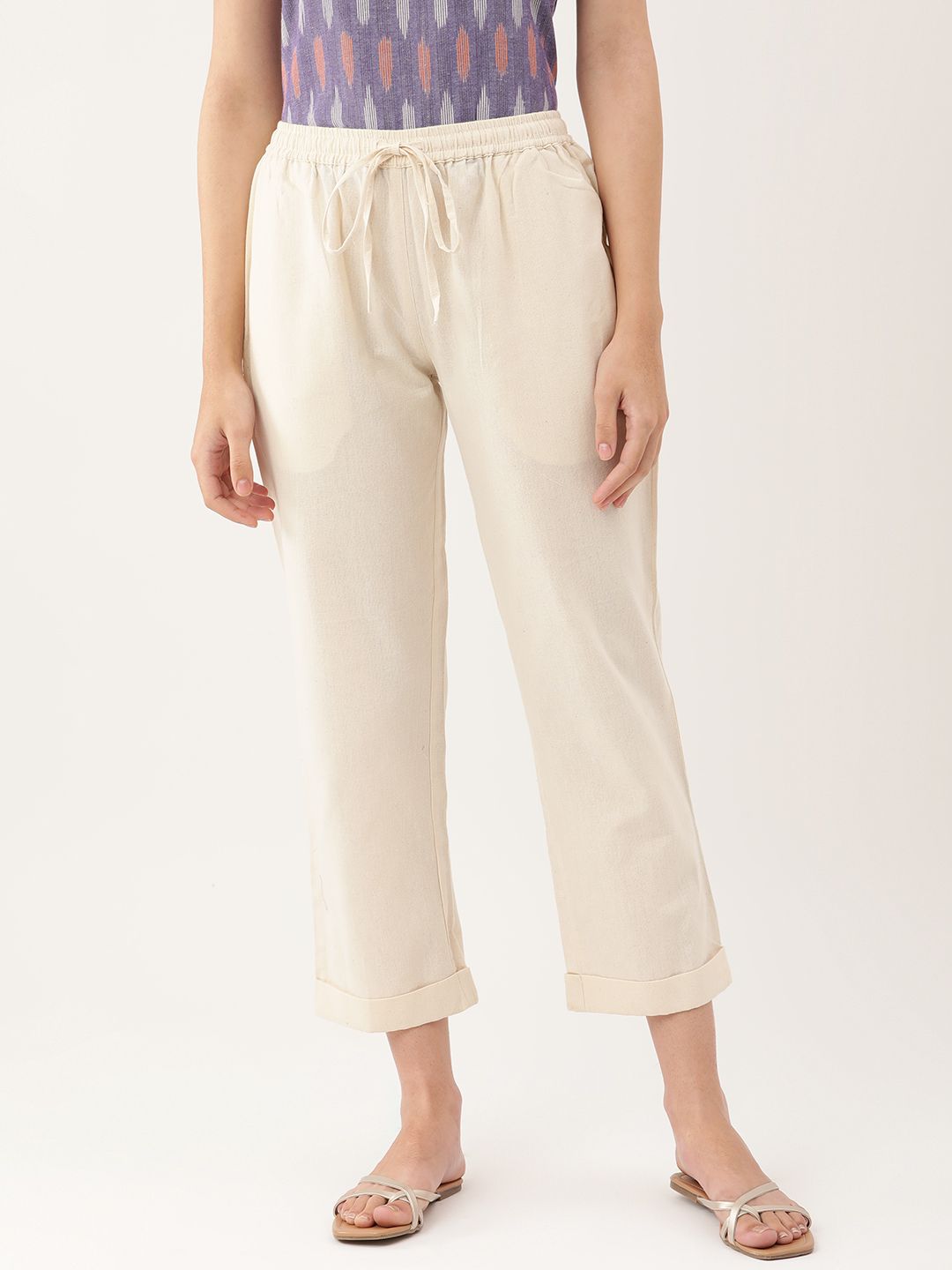 White Cotton Ankle Length Palazzo - Trouser