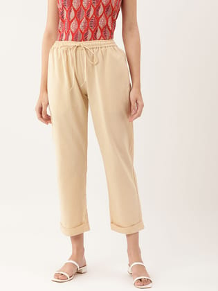 Beige Cotton Ankle Length Palazzo - Trouser