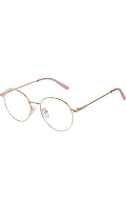 Jodykoes Elegant Looking Blu Light Protection Anti Glare Metal Round Frame Spectacle Eyeglasses Eyewear (Gold)