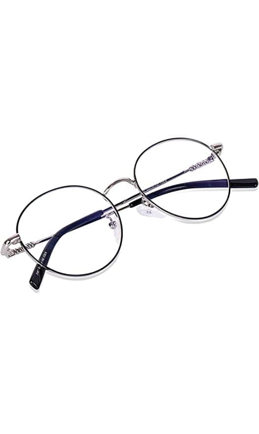 Jodykoes Elegant Looking Blu Light Protection Anti Glare Metal Round Frame Spectacle Eyeglasses Eyewear (Black & Silver)