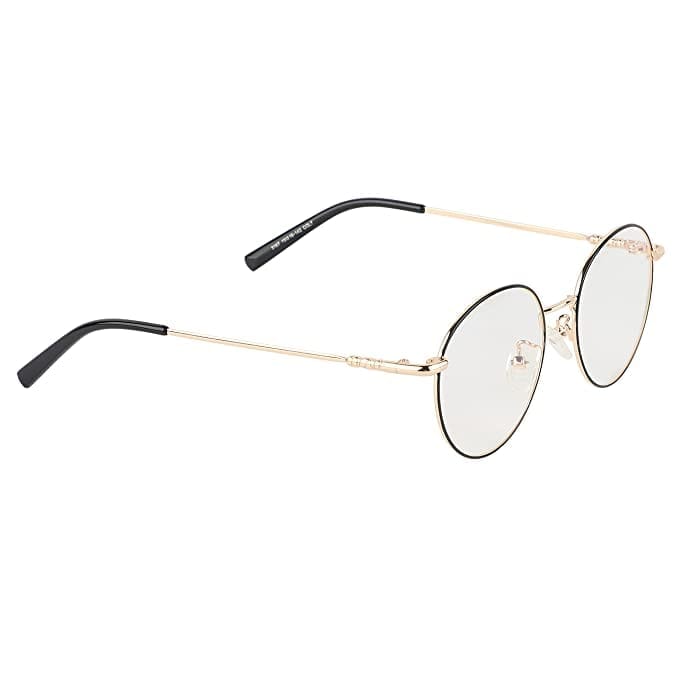 Jodykoes Elegant Looking Blu Light Protection Anti Glare Metal Round Frame Spectacle Eyeglasses Eyewear (Black & Gold)