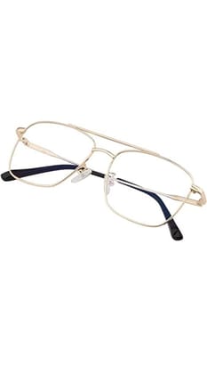 Jodykoes Stylish Blu Cut Anti Glare Metal Square Frame Spectacle Eyeglasses Eyewear (Gold)