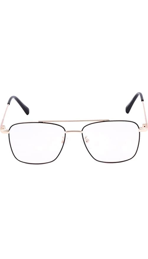 Jodykoes Stylish Blu Cut Anti Glare Metal Square Frame Spectacle Eyeglasses Eyewear (Black & Gold)