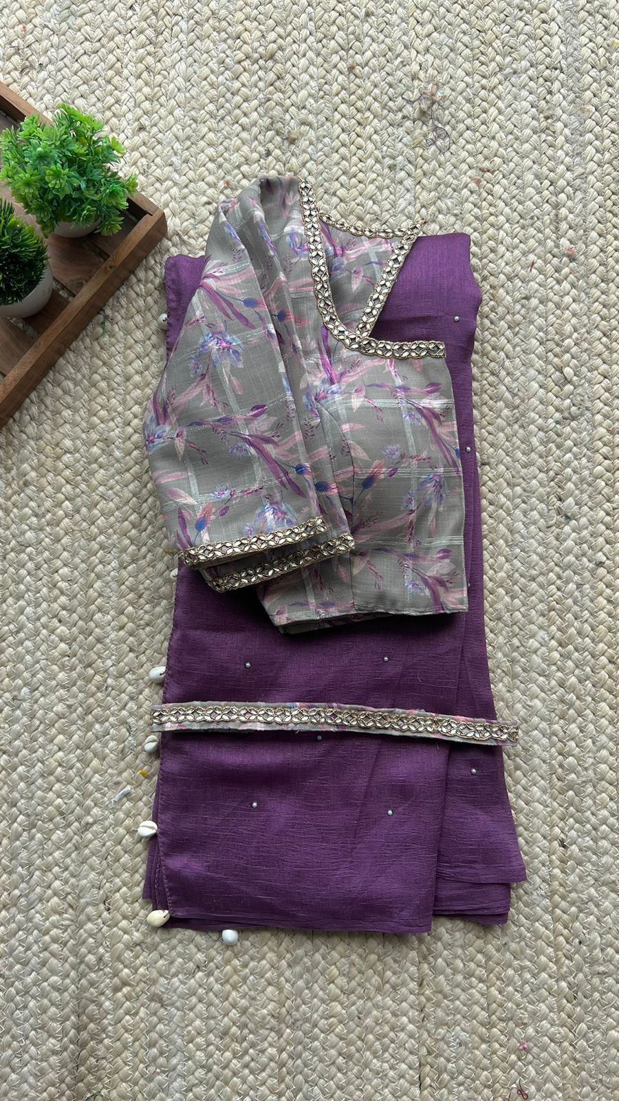 Threads Lavender marble silk saree with handwork blouse