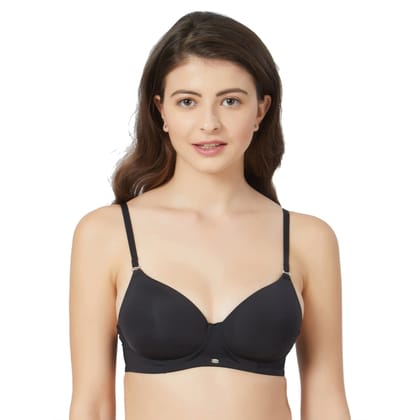 CB-125 SEMI/MEDIUM COVERAGE PADDED NON-WIRED T-SHIRT BRA WITH DETACHABLE STRAPS COLOUR : BLACK