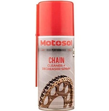 Motosol Chain Cleaner and Degreaser Spray - 100ml | Powerful Cleaning for Brake Fluid, Oil Residues, Resin Crusts & Adhesives | O/X/Z Ring Compatible | Enhances Wear Protection