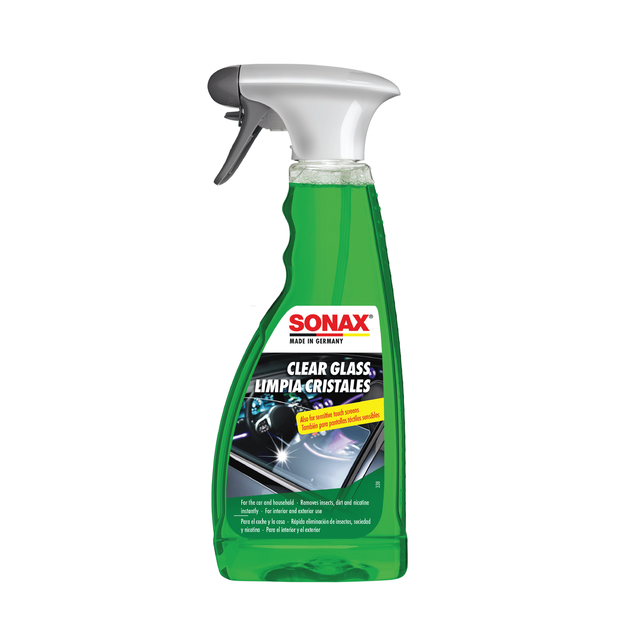 SONAX Clear Glass Spray 500ml | Streak-Free Vision for Windows, Headlamps & Mirrors | Instantly Removes Insects, Dirt, Nicotine | Fresh Lemon Fragrance | For Car & Household Use | Phosphate-Free