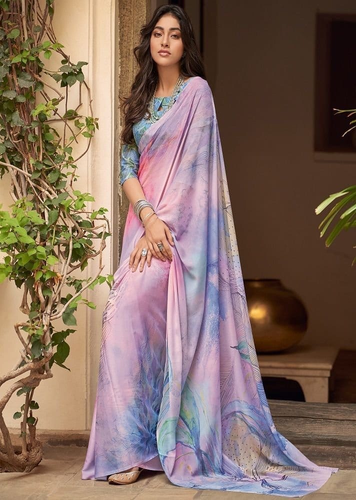 Multicolor printed crepe saree