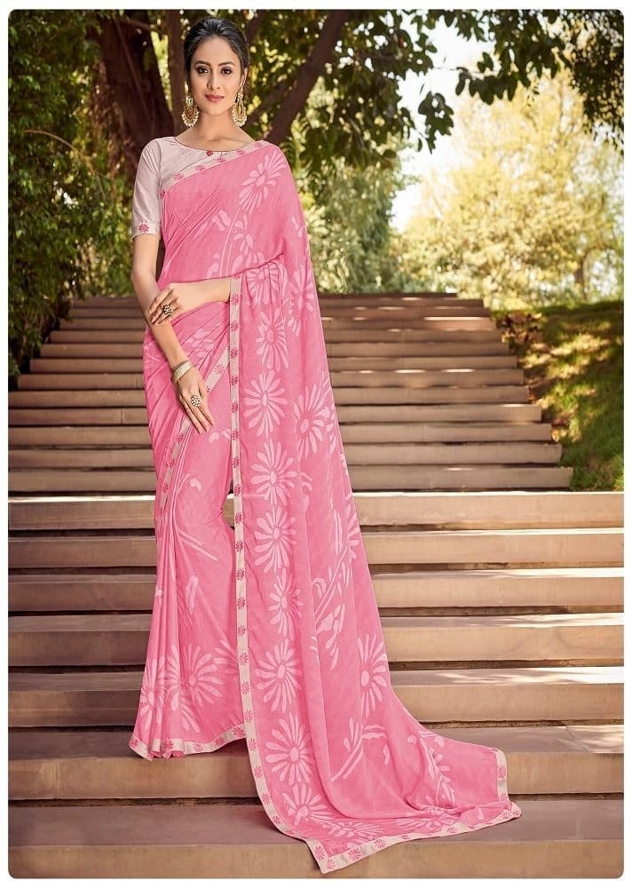 Printed Georgette Saree in Pink