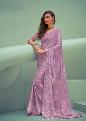 Printed Georgette Saree in Lilac