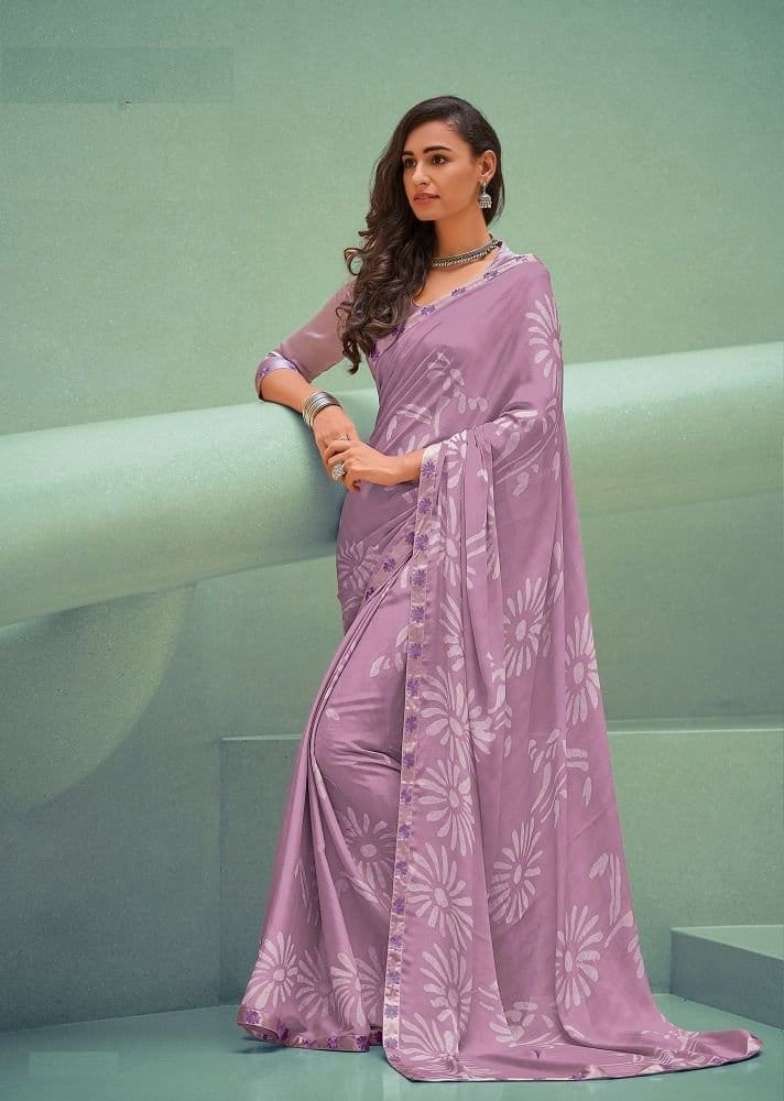 Printed Georgette Saree in Lilac