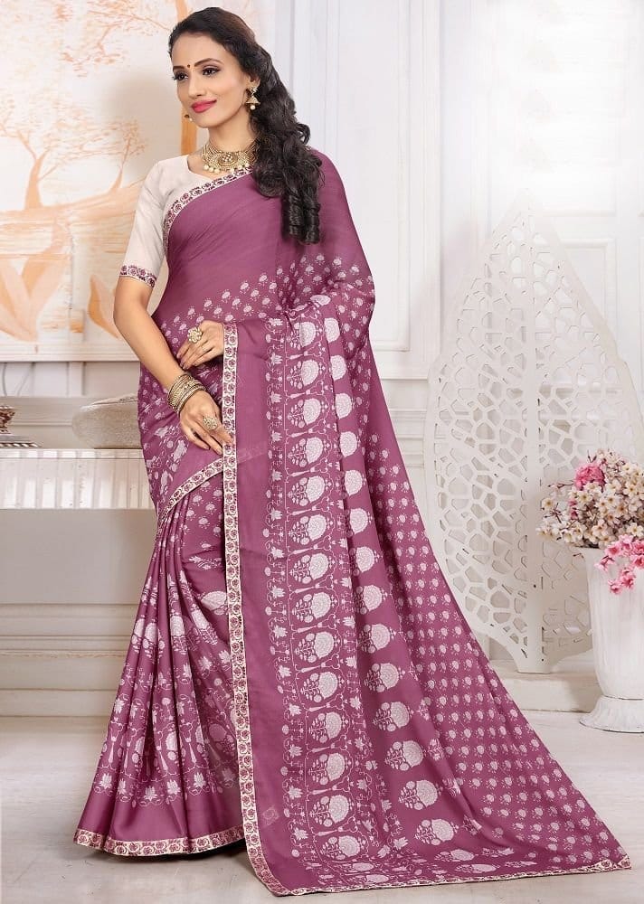 Digital Printed Georgette Saree in Old Rose