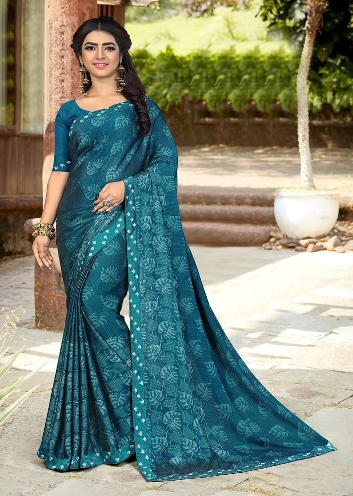 Georgette Printed Saree in Blue