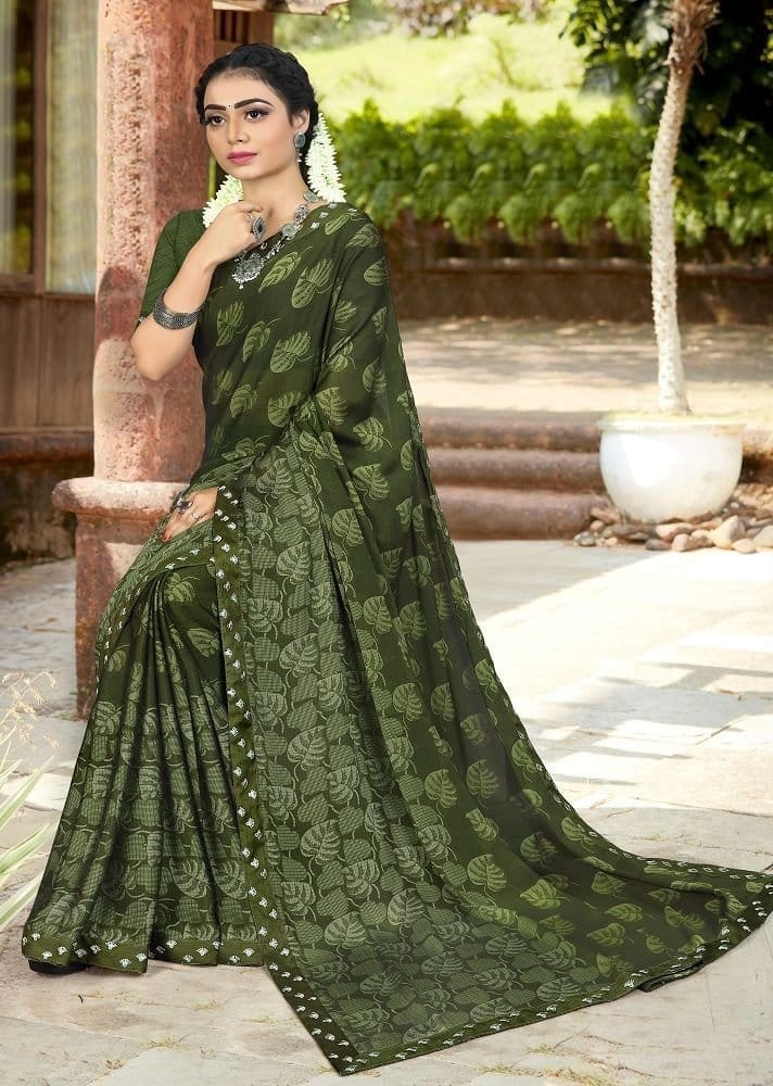 Georgette Printed Saree in Green