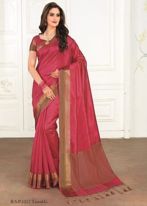 Woven Tussar Silk Saree in Coral Pink