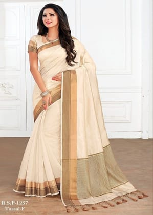 Woven Tussar Silk Saree in Off White