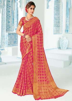 Woven Raw Silk Saree With Woven Zari Border And Woven Blouse