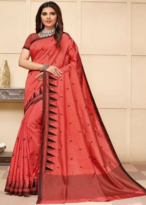 Embroidered Tussar Silk Saree With Zari Border And Embroidered Blouse Material