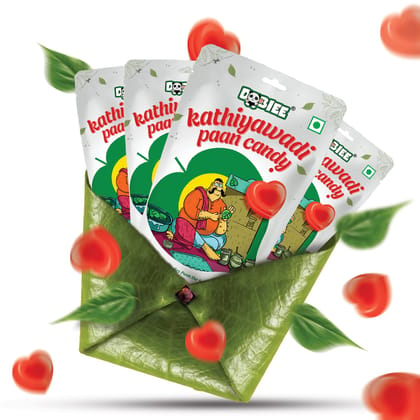 DOBIEE Kathiyawadi Paan Flavoured Candy 800g (200g x Pack of 4) | Heart Shape Candies with Authentic Indian Taste of Paan | Tutti Fruti, Saunf and Paan Freshness with Inside Centre Filled Jelly