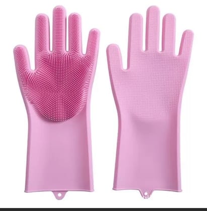 Silicon Dish Washing Gloves, Silicone Cleaning Gloves, Silicon Hand Gloves for Kitchen Dishwashing and Pet Grooming, Great for Washing Dish, Car, Bathroom