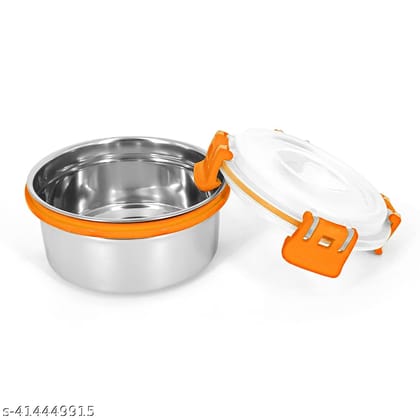 Prabha Orange Stainless Steel Airtight Leak proof Lock N Lock Storage/Tiffin Bowl 300 ml (Set of 2)