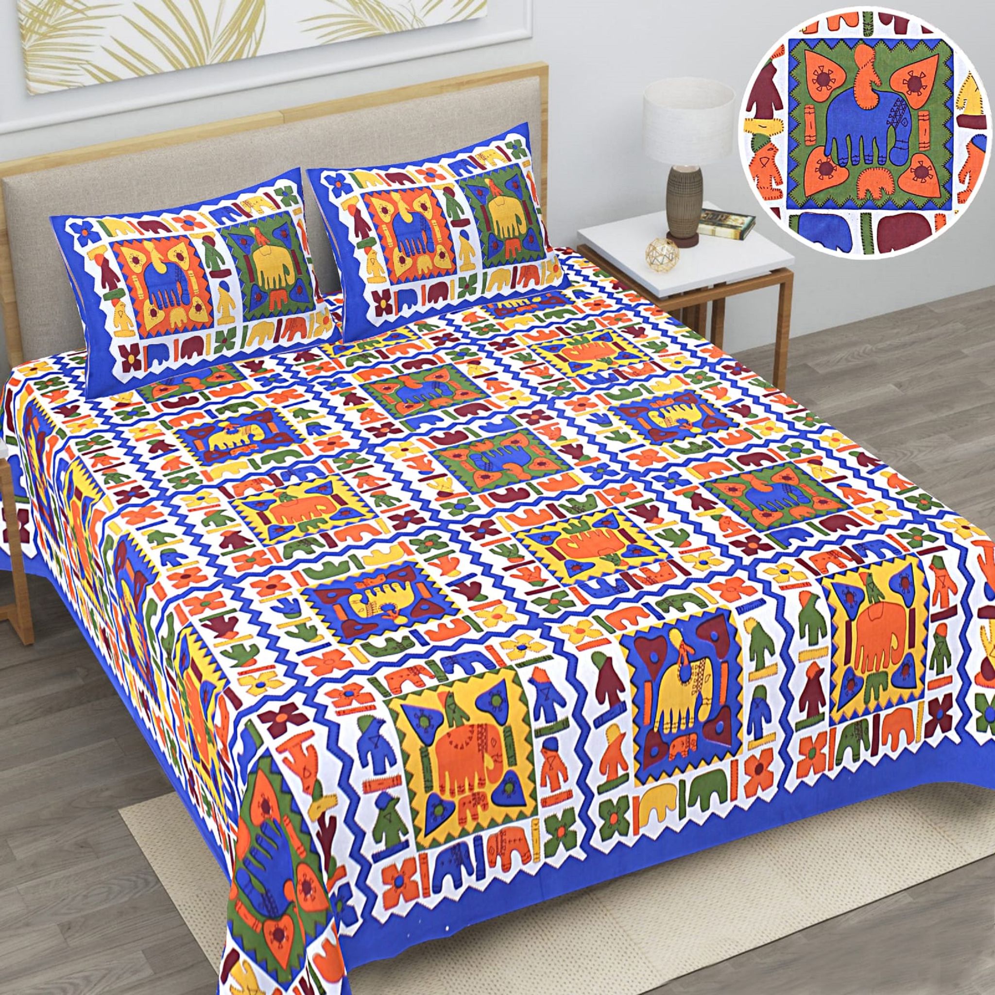 Queen Size (90x100 inches) Cotton Double Bedsheet with 2 Pillow Covers – (City Haati)