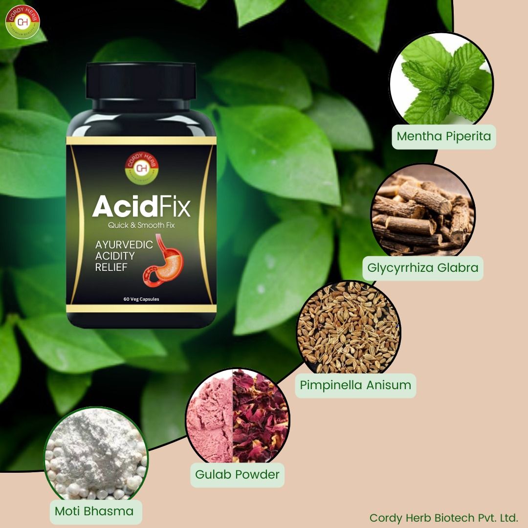 CORDY Herb AcidFix Herbal Capsules, Natural & Safe Ayurvedic Antacid, For Acidity, Improves Gut Health, Ayurvedic Medicine for Stomach Issues, Better Digestive Health, Gas Relief, 60 Capsules